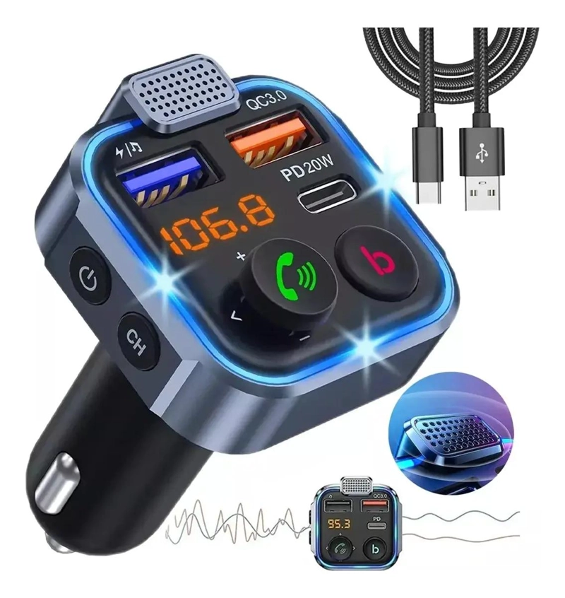 RECEPTOR BLUETOOTH PARA AUTOS FM MP3 CARGA RAPIDA - 1