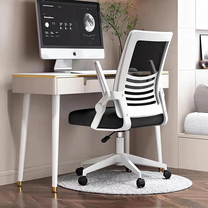 SILLA DE OFICINA ERGONOMICA ACOLCHADA BLANCA Y NEGRA - 1