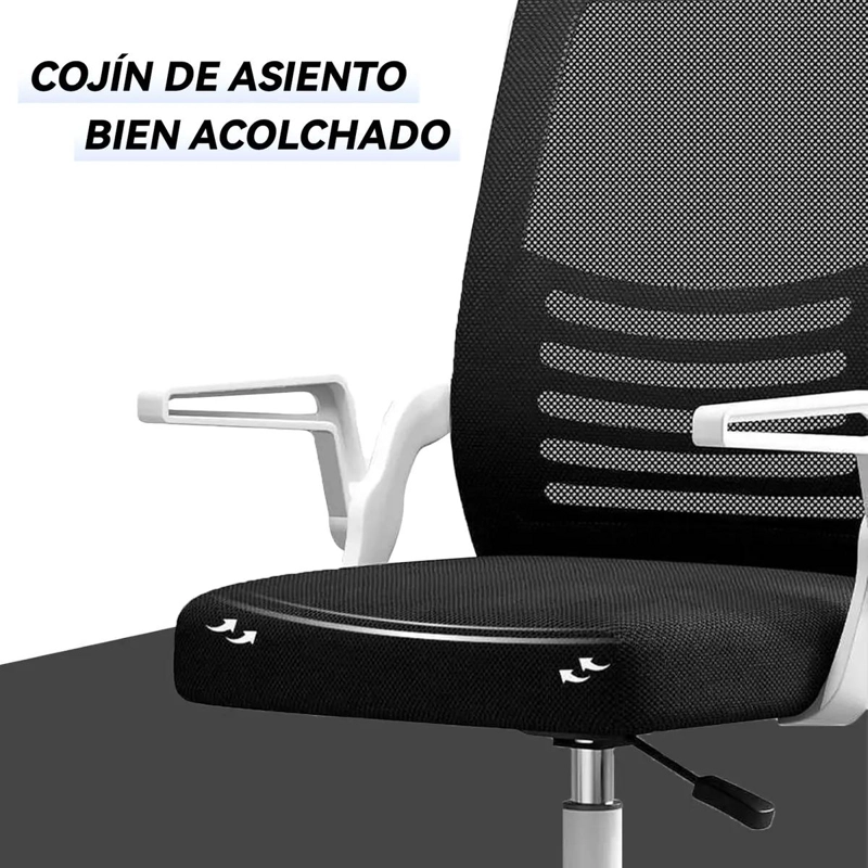 SILLA DE OFICINA ERGONOMICA ACOLCHADA BLANCA Y NEGRA - 3