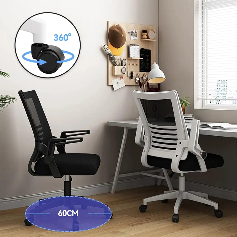 SILLA DE OFICINA ERGONOMICA ACOLCHADA BLANCA Y NEGRA - 5