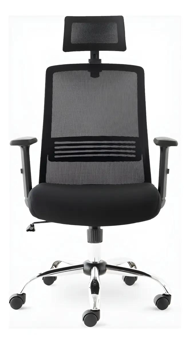 SILLA DE ESCRITORIO ALTA CON BRAZO Y CABECERO NEGRO - 1