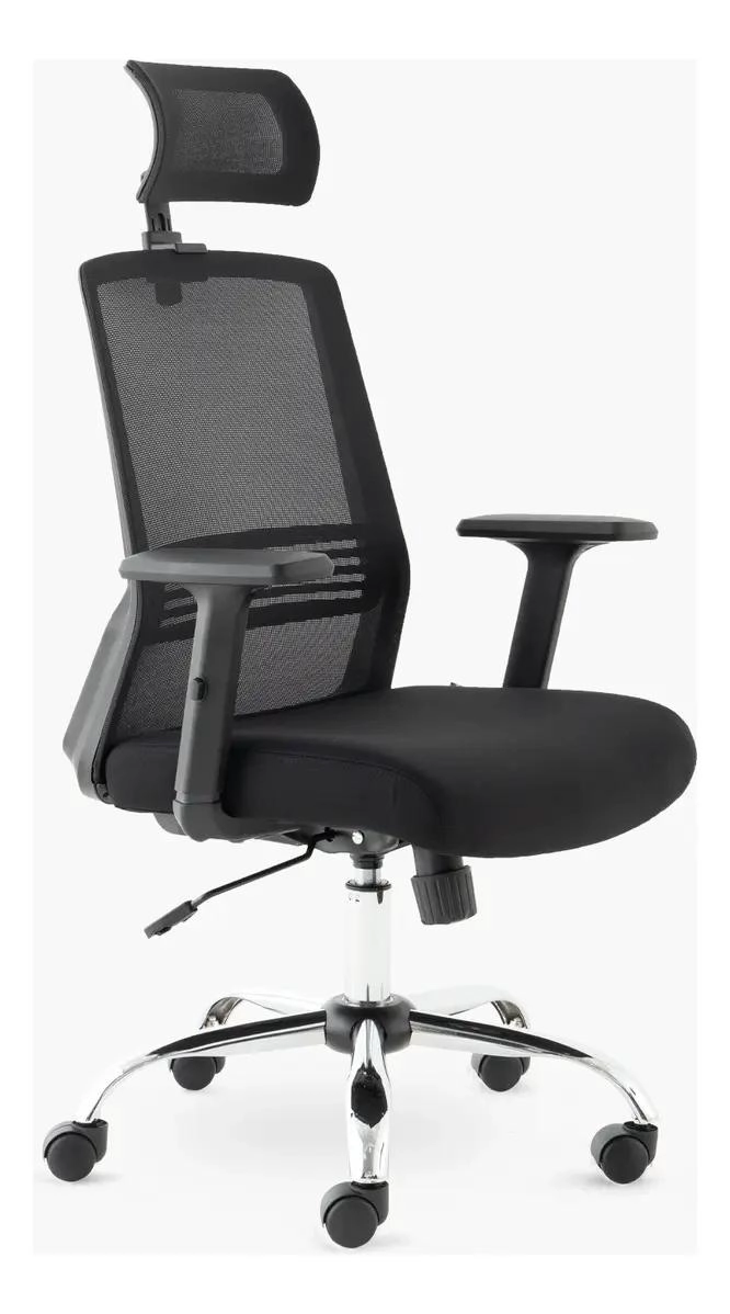 SILLA DE ESCRITORIO ALTA CON BRAZO Y CABECERO NEGRO - 3