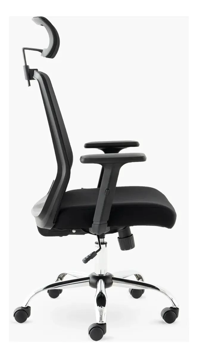 SILLA DE ESCRITORIO ALTA CON BRAZO Y CABECERO NEGRO - 4