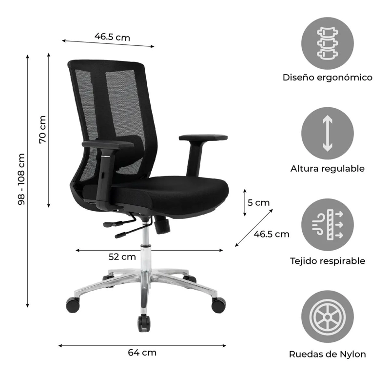 SILLA DE ESCRITORIO AJUSTABLE ERGONOMUS COLOR NEGRO - 2