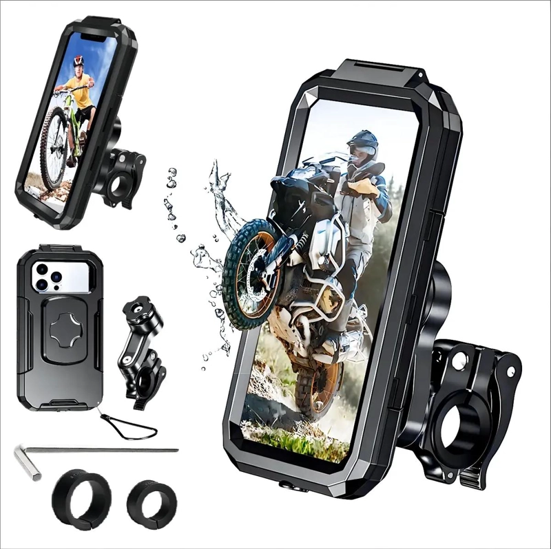 SOPORTE PORTA CELULAR IMPERMEABLE 360º PARA MOTO Y BICIC - 1