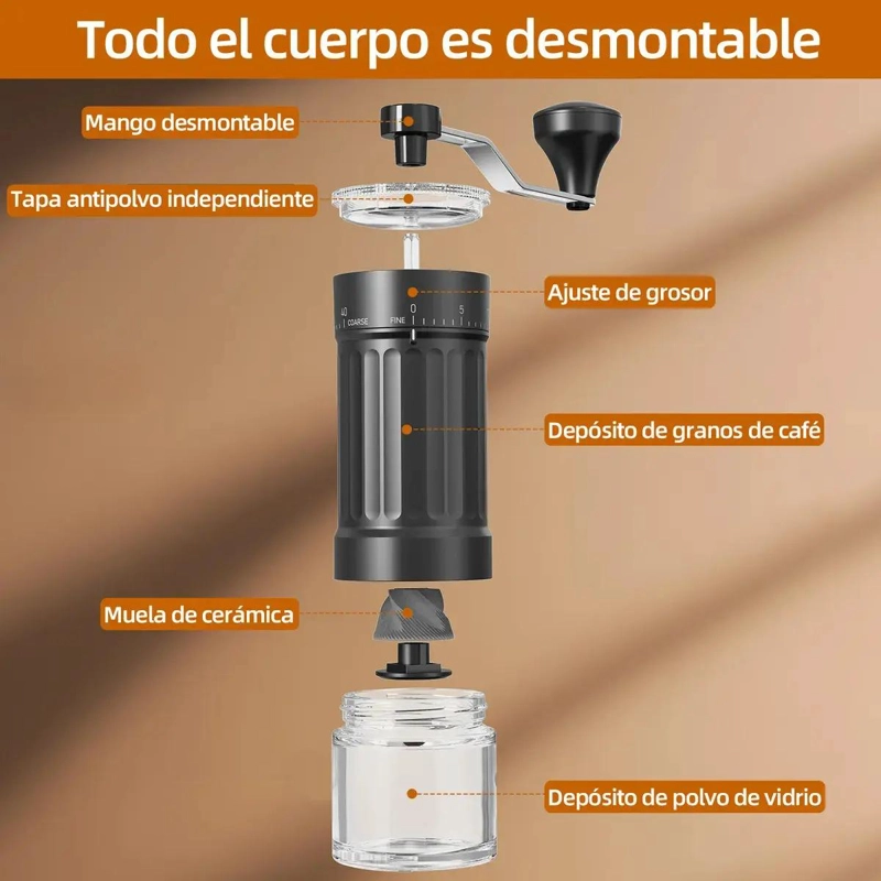 MOLINILLO MANUAL PARA CAFE  CON MUELAS DE CERAMICA COLOR NEGRO - 3