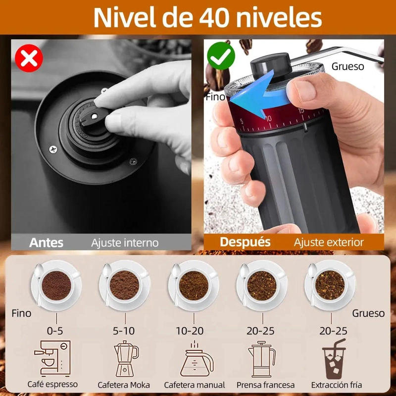 MOLINILLO MANUAL PARA CAFE  CON MUELAS DE CERAMICA COLOR NEGRO - 5
