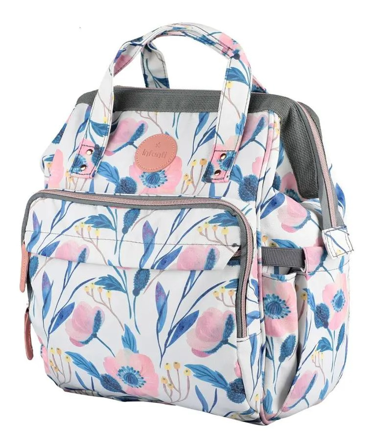 MOCHILA PAÑALERA FLORAL COLOR BLANCO - 1