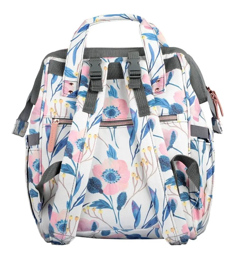 MOCHILA PAÑALERA FLORAL COLOR BLANCO - 3
