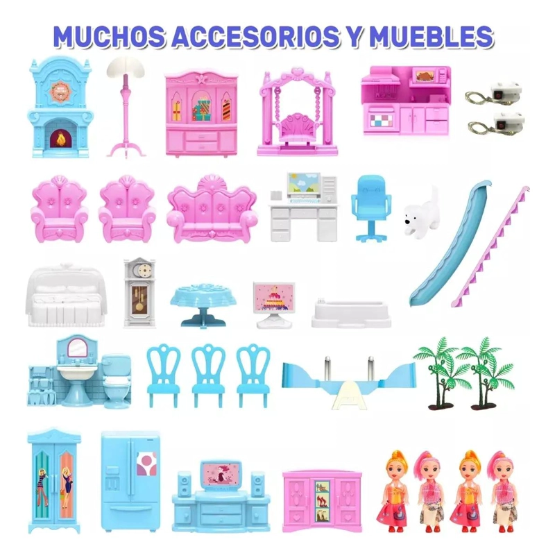 CASA DE MUÑECAS CON LUCES LED Y 11 CUARTOS - 3