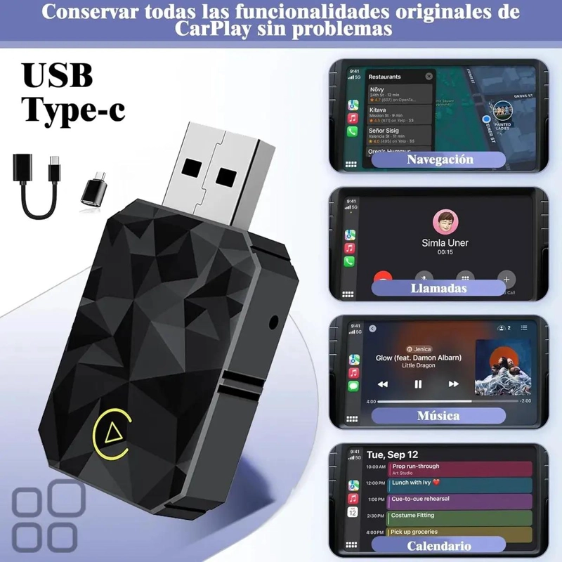 ADAPTADOR INALAMBRICO CAR PLAY 2 EN 1 PARA AUTO - 2