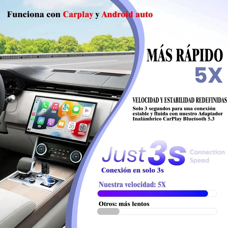ADAPTADOR INALAMBRICO CAR PLAY 2 EN 1 PARA AUTO - 4
