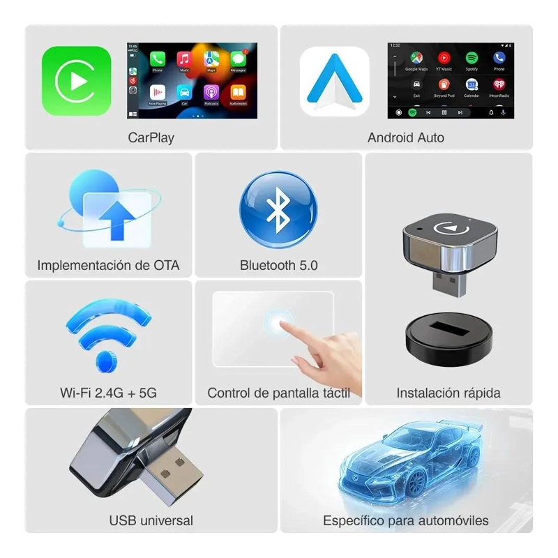 ADAPTADOR INALAMBRICO 2 EN 1 CARPLAY Y ANDROID - 5
