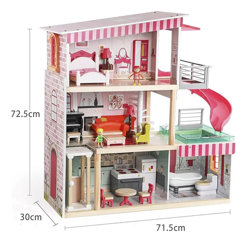 CASA DE MUÑECAS DE MADERA MONTESSORI COLOR ROSADO - 5