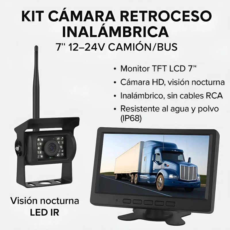 KIT CAMARA RETROCESO INALAMBRICA PARA CAMIONES Y BUSES - 4