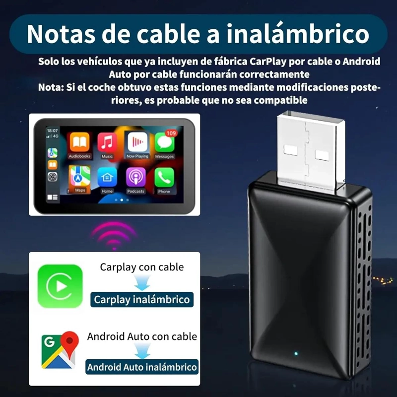 ADAPTADOR MINI INALAMBRICO CARPLAY PARA IPHONE - 2