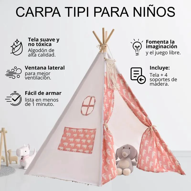 CARPA TIPI INFANTIL 160 CM OSO ROSADO - 4