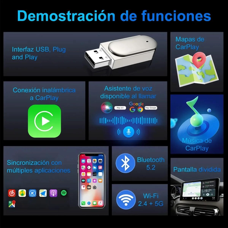 ADAPTADOR INALAMBRICO 2 EN 1 PARA CARPLAY Y ANDROID - 2