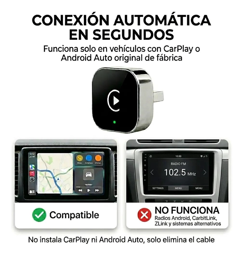 ADAPTADOR INALAMBRICO CARPLAY ANDROID AUTO BLUETOOTH - 2
