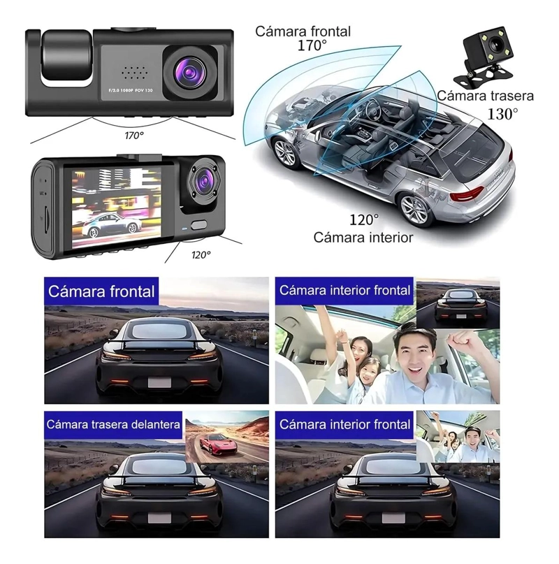 CAMARA VEHICULAR 1080P GRABACION TRIPLE DVR - 2