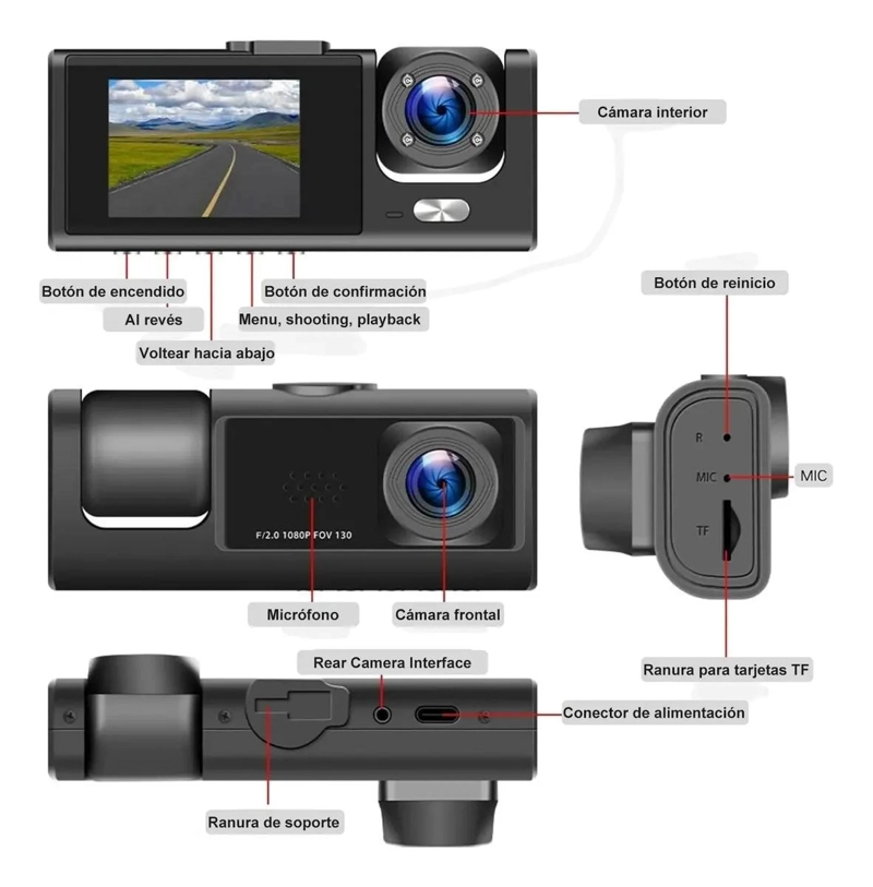 CAMARA VEHICULAR 1080P GRABACION TRIPLE DVR - 3