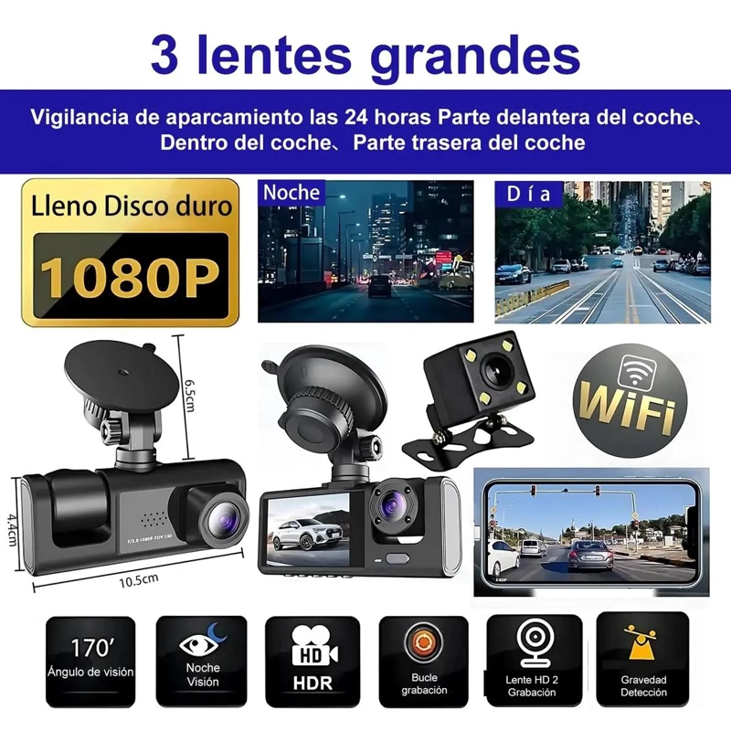 CAMARA VEHICULAR 1080P GRABACION TRIPLE DVR - 8