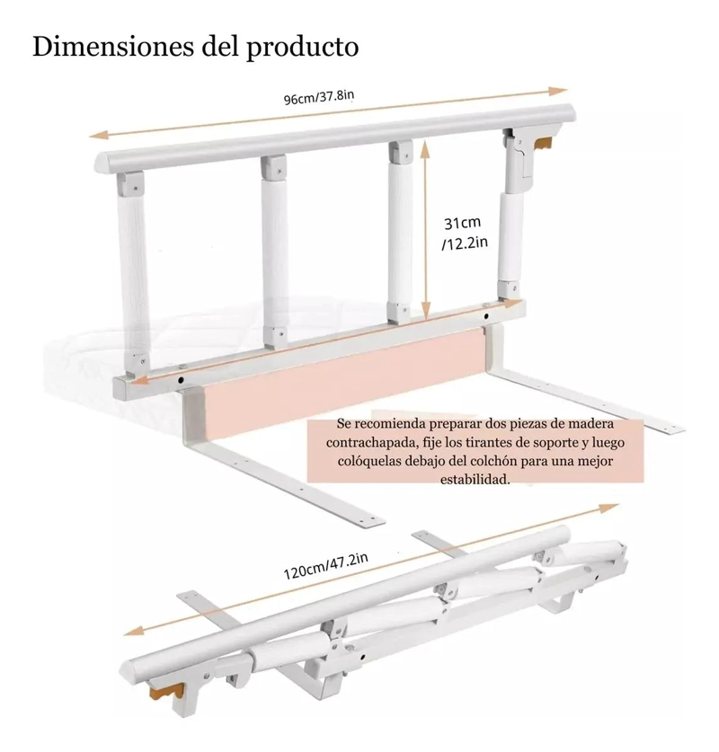 BARANDAL DE SEGURIDAD PLEGABLE PARA CAMA 94CM - 2