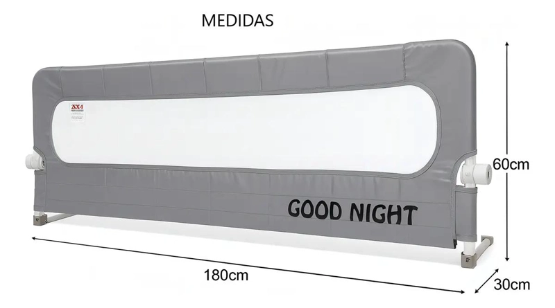 BARANDA DE CAMA PLEGABLE 1.8M GRIS METAL - 4