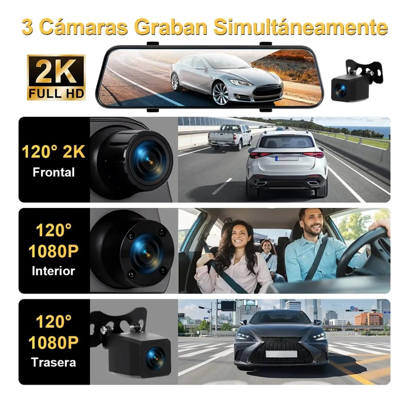 CAMARAS PARA AUTOS TRIPLE CANAL 2K GRAN ANGULAR 120° - 4