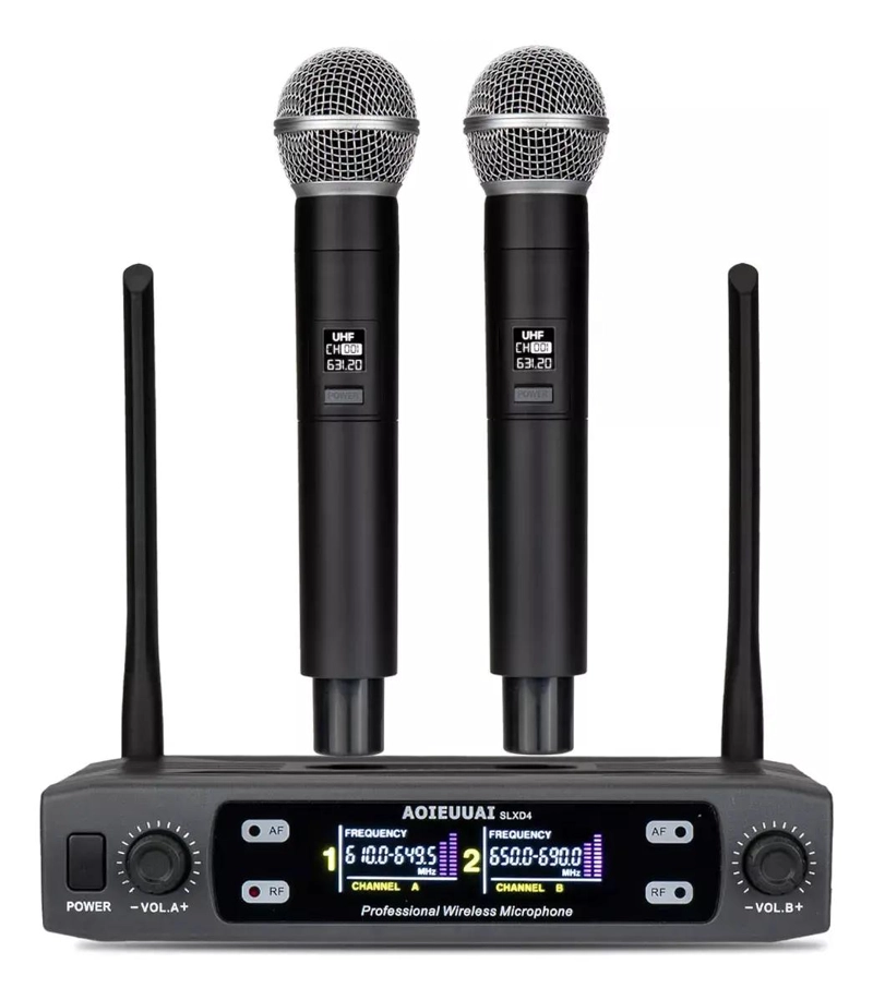 MICROFONO INALAMBRICO UHF 2 CANALES COLOR NEGRO - 1