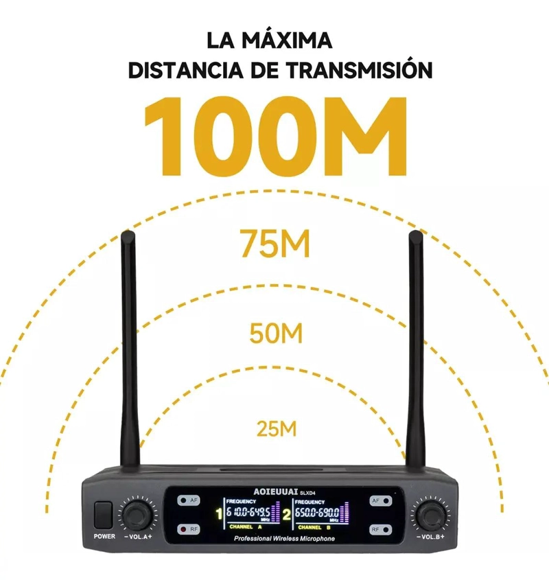 MICROFONO INALAMBRICO UHF 2 CANALES COLOR NEGRO - 4