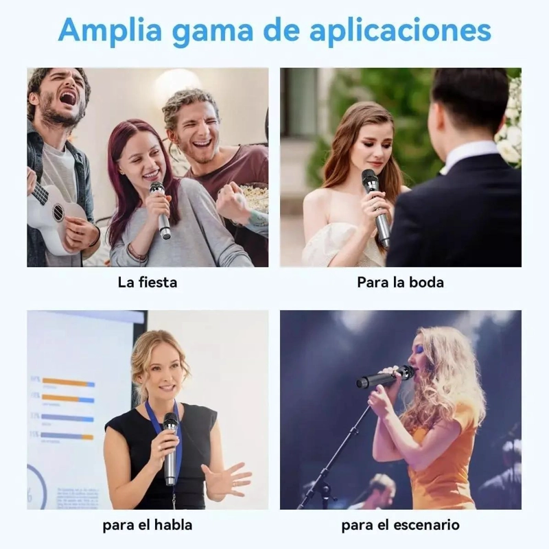 MICROFONO INALAMBRICO KARAOKE DOBLE COLOR GRIS - 3