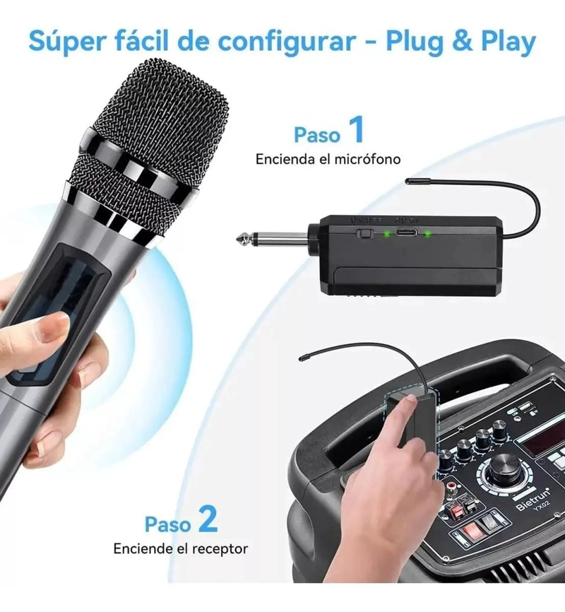 MICROFONO INALAMBRICO KARAOKE DOBLE COLOR GRIS - 5