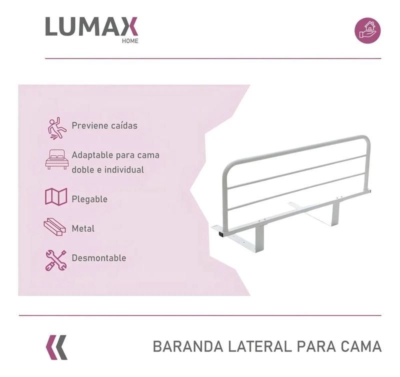 BARANDA LATERAL CAMA CUIDADO ADULTO MAYOR BLANCO - 3