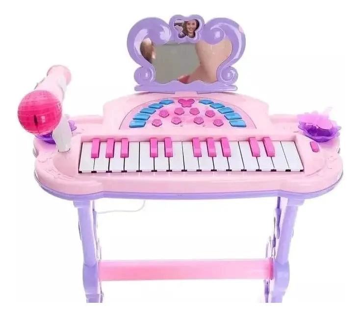 PIANO INFANTIL ROSADO CON MICROFONO Y USB - 3