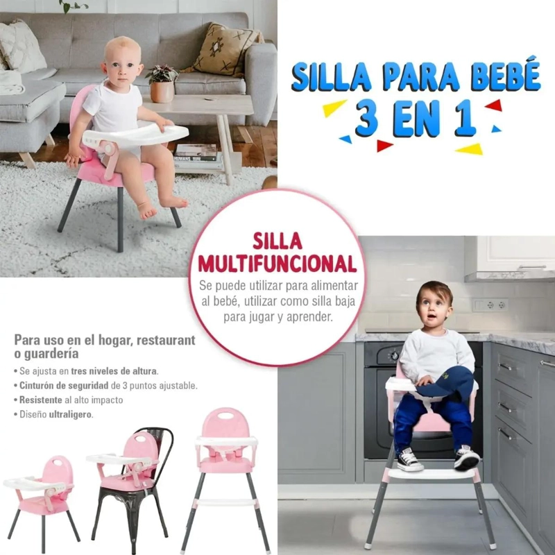 SILLA DE COMER 3 EN 1 PLEGABLE PARA BEBE - 3