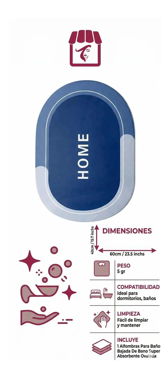 PACK 2 ALFOMBRAS DE BAÑO OVALADAS ANTIDESLIZANTES - 5