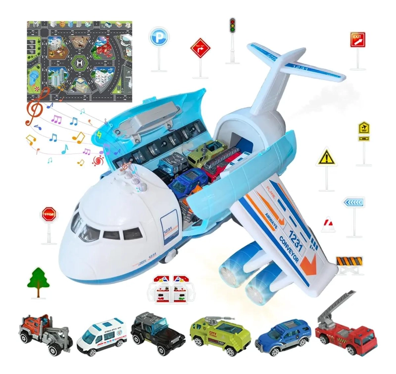 AVION TRANSPORTADOR CON 6 AUTOS Y SONIDO - 1