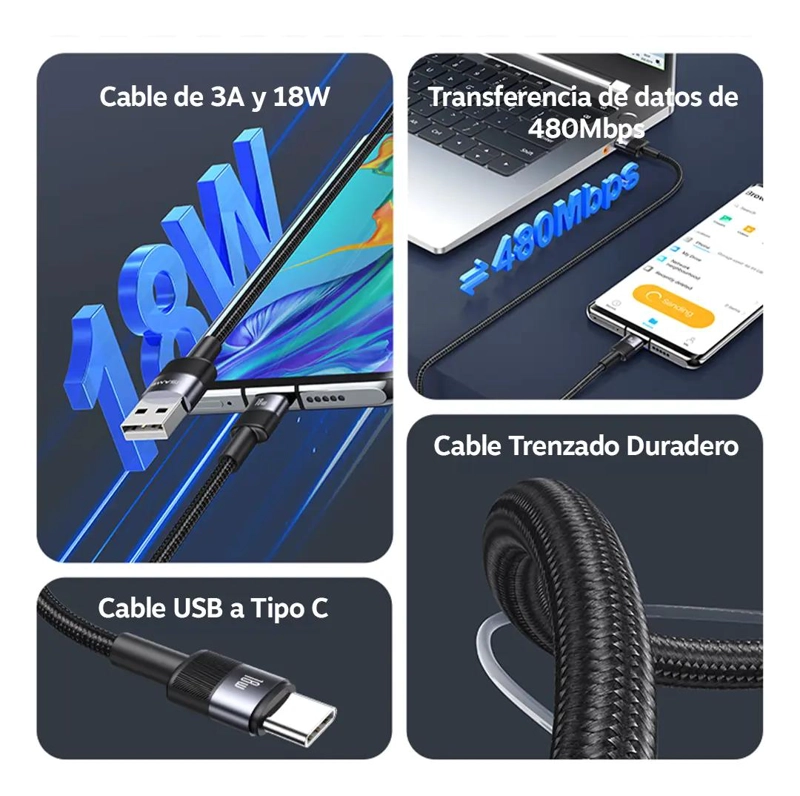 CABLE USB TIPO C A USB 3A 1,2 METROS NEGRO - 3
