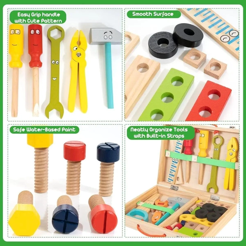 KIT DE CAJA DE HERRAMIENTAS DE MADERA 34 PIEZAS - 3