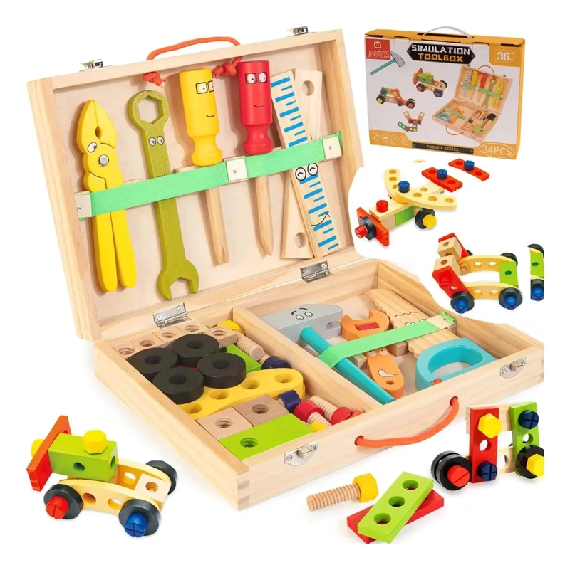 CAJA DE HERRAMIENTAS DE MADERA JUGUETE EDUCATIVO - 1