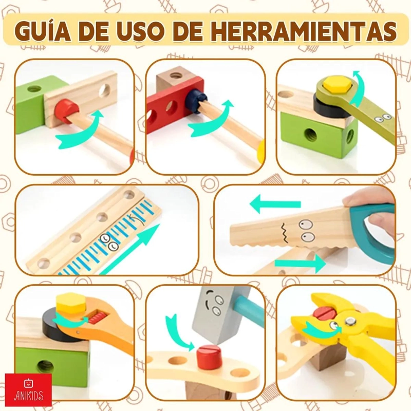 CAJA DE HERRAMIENTAS DE MADERA JUGUETE EDUCATIVO - 2