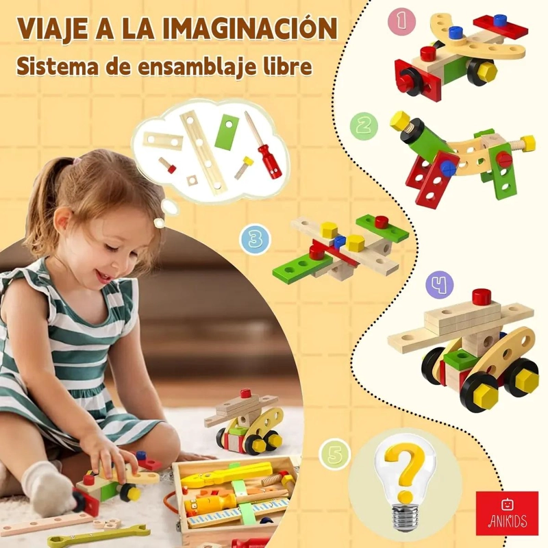CAJA DE HERRAMIENTAS DE MADERA JUGUETE EDUCATIVO - 5