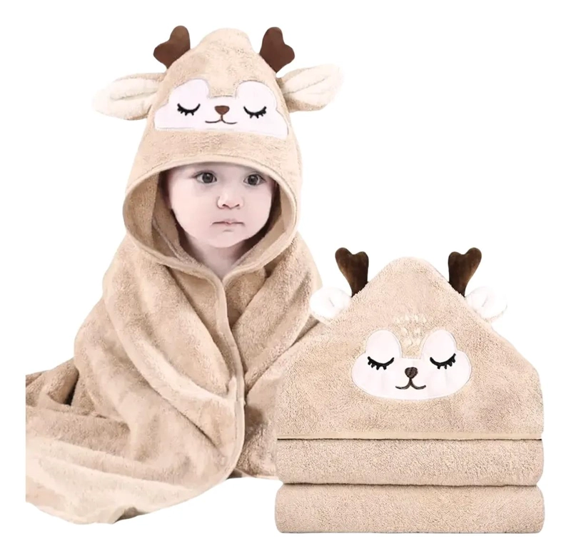 TOALLA DE BAÑO PARA BEBE  CON CAPUCHA DE ANIMALES - 1