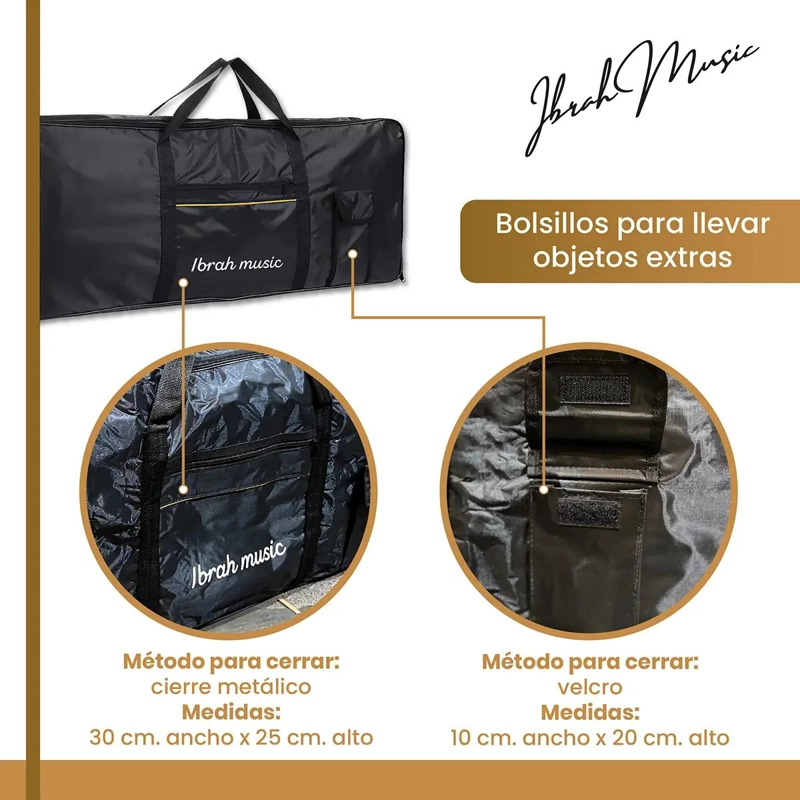 FUNDA TECLADO 61 TECLAS IMPERMEABLE ACOLCHADA NEGRA - 3