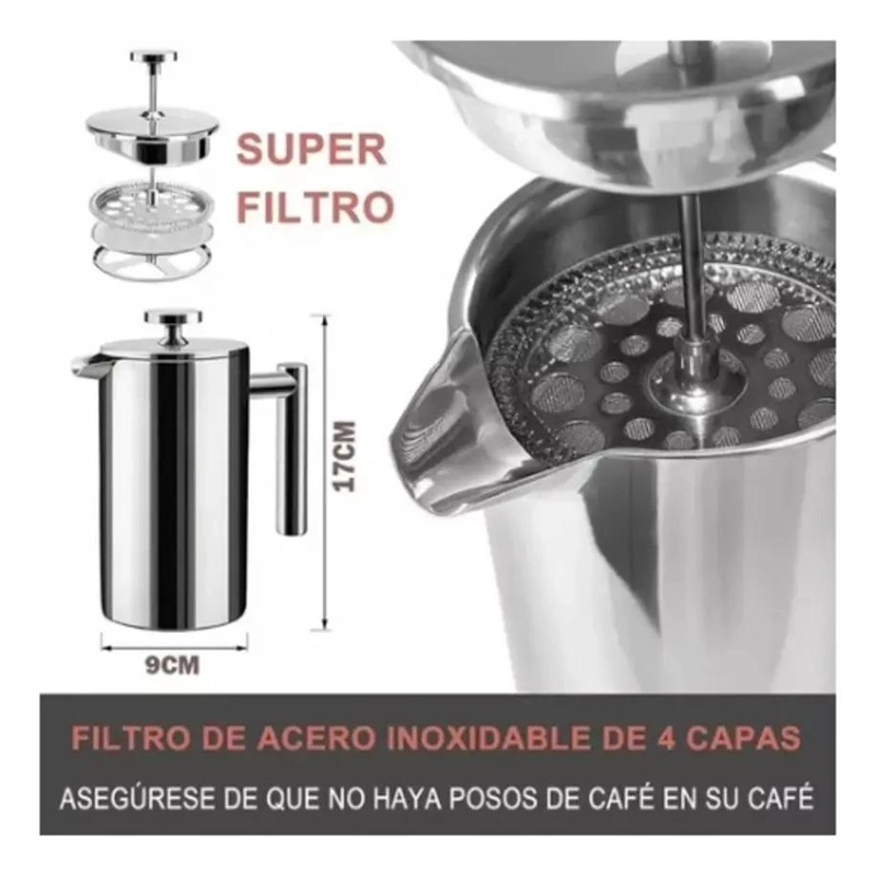 CAFETERA PRENSA FRANCESA ACERO INOXIDABLE 800 ML - 2
