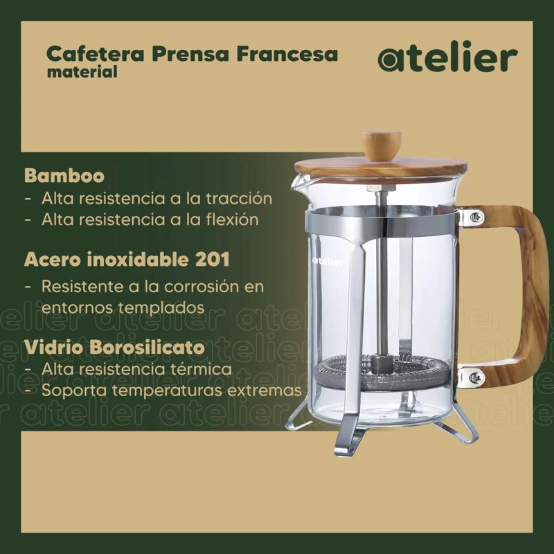 CAFETERA FRANCESA 800ML PRENSA FRANCESA VIDRIO - 3