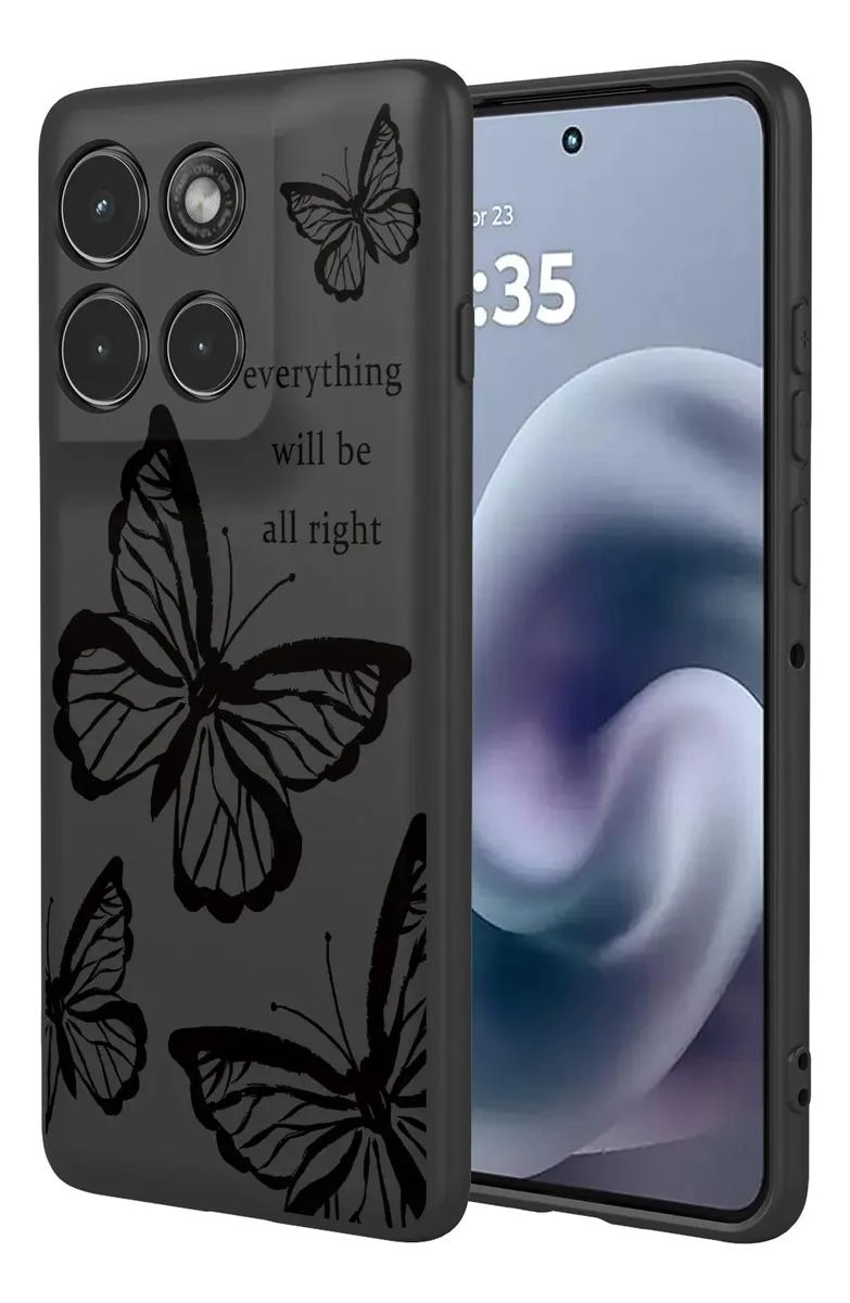 FUNDA NEGRA CON MARIPOSA PARA MOTO G86 POWER - 1