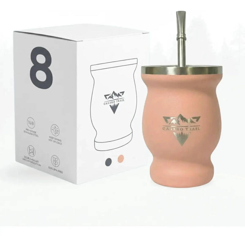 VASO TE RMICO 240 ML CON BOMBILLA ACERO ROSA MELON - 1
