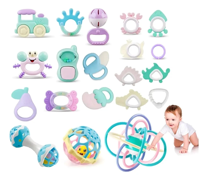 MORDEDORES DE SILICONA Y SONAJERO PARA BEBE - 1